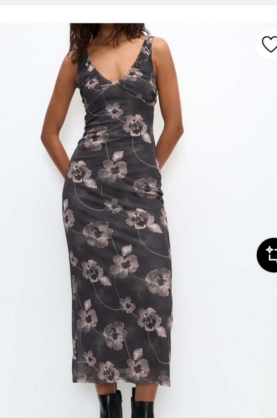 Derek Heart Black Dress with Blush Floral Print